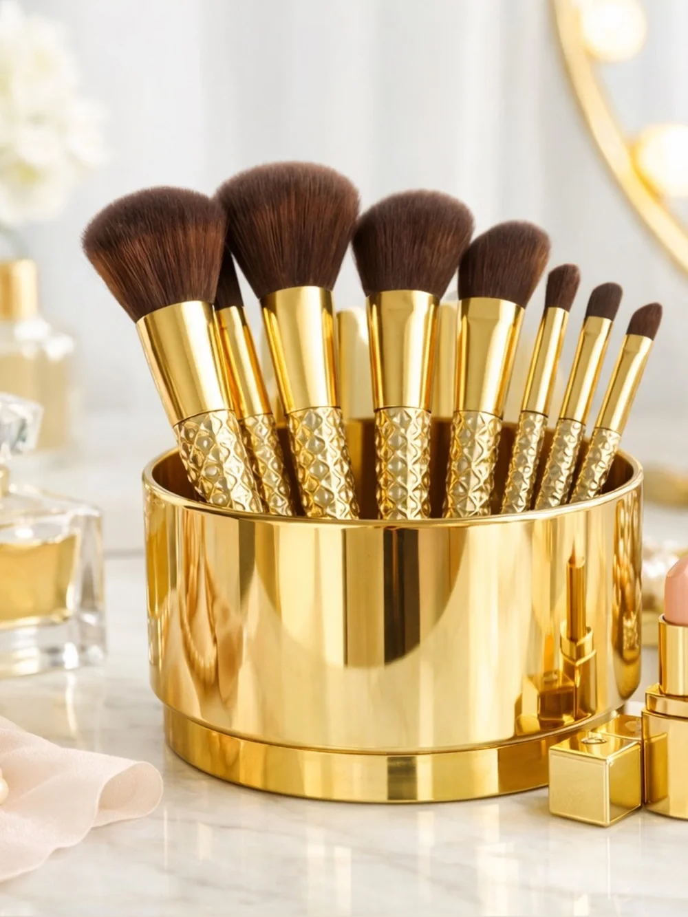 Makeup Brush Set 10‑Piece Professional Face Eye Brush Collection, Gold Handles